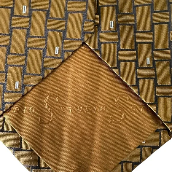 Mens Necktie Bundle Lot 6pc Gold Green Brown Geometric Leaf Professional Ties